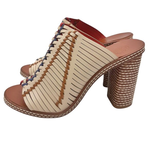 Tory Burch Pecha Woven Leather Mules in Dulce De Leche SZ 8 - Picture 5 of 13